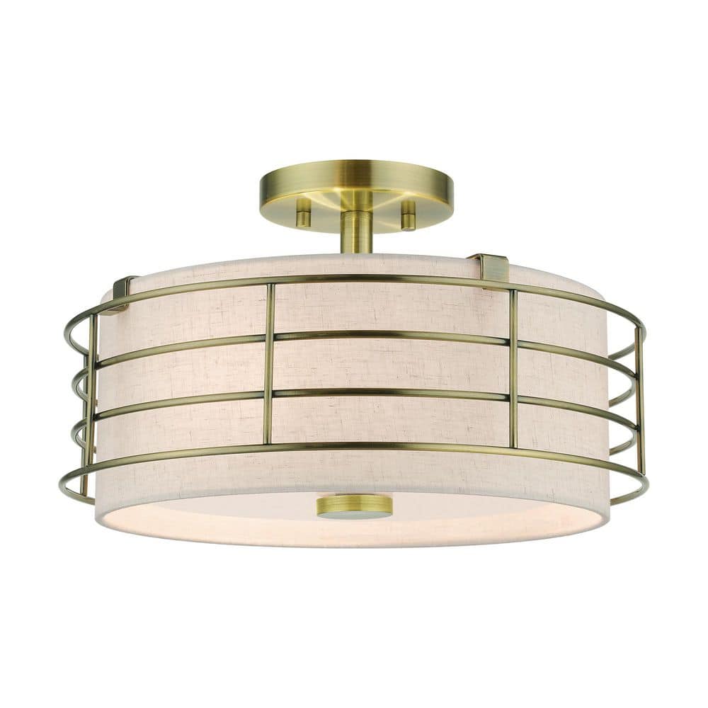 Wycombe 15 in. Industrial Caged Antique Brass Semi-Flush Mount for Hallway, Bedroom, Kitchen, Bulb Required not Included price history on PriceWatchPro
