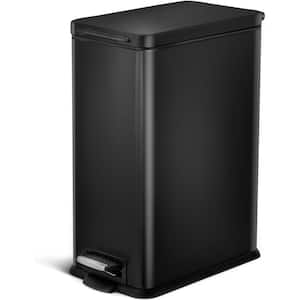 7.9 Gal. Matte Black Slim Rectangular Step-On Stainless Steel Kitchen Trash Can with Slow Closing Lid
