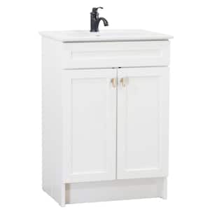 24 in. W x 18.5 in. D x 35.5 in. H Single Bath Vanity in White with White Ceramic Sink Top