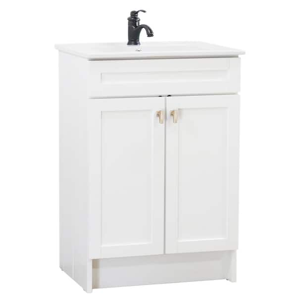 Bellaterra Home 24 in. W x 18.5 in. D x 35.5 in. H Single Bath Vanity in White with White Ceramic Sink Top