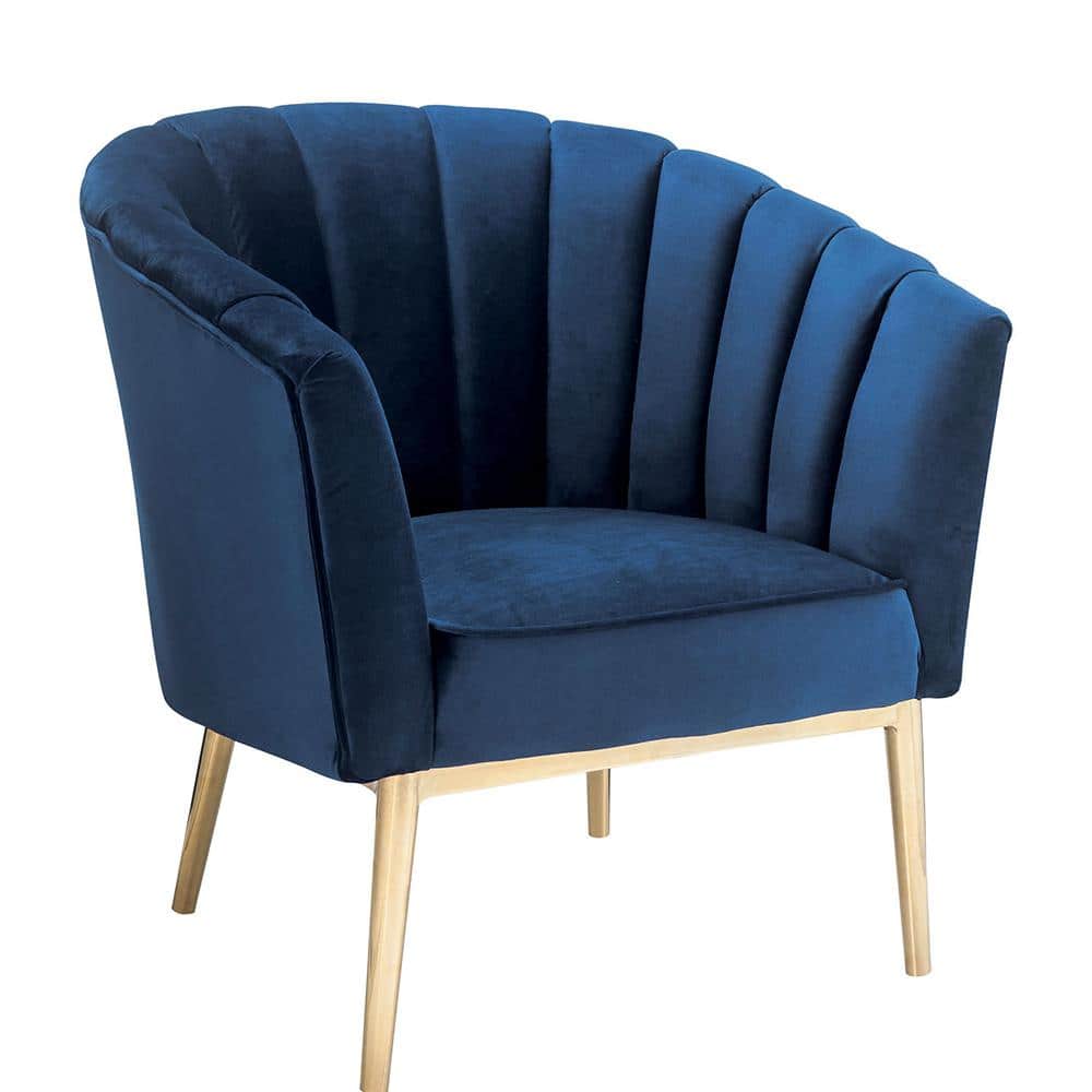 Midnight Blue Velvet Barrel Accent Chair with Gold Legs