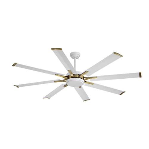 96 in. (8 ft.) Indoor Aluminum Blades Ceiling Fan with Remote, White and Gold Lighting