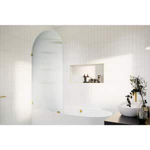 Venus 34 in. W x 66.75 in. H Single Fixed Frameless Arched Fluted Tub Door in Satin Brass without Handle