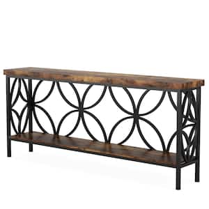 70.9 in. Brown and Black Rectangle Engineered Wood Sofa Console Table with Storage Shelf