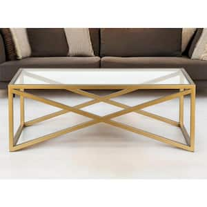 46 in. Gold Rectangle Glass Coffee Table