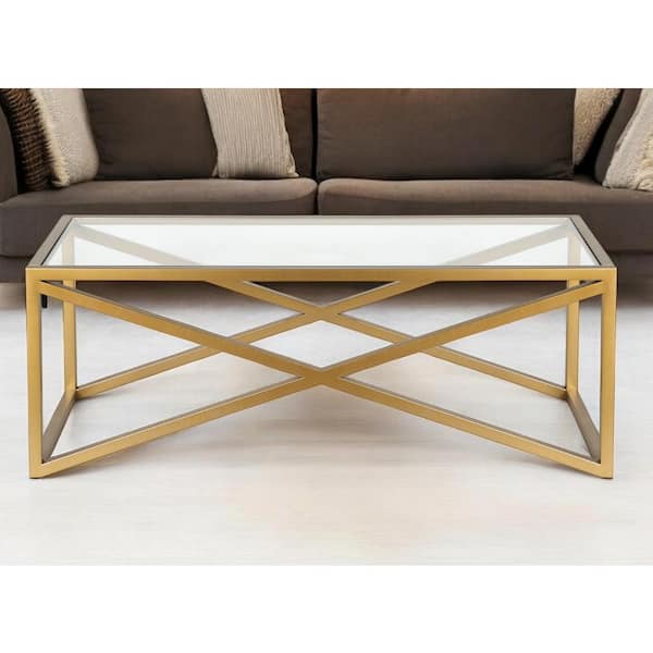 HomeRoots 46 in. Gold Rectangle Glass Coffee Table