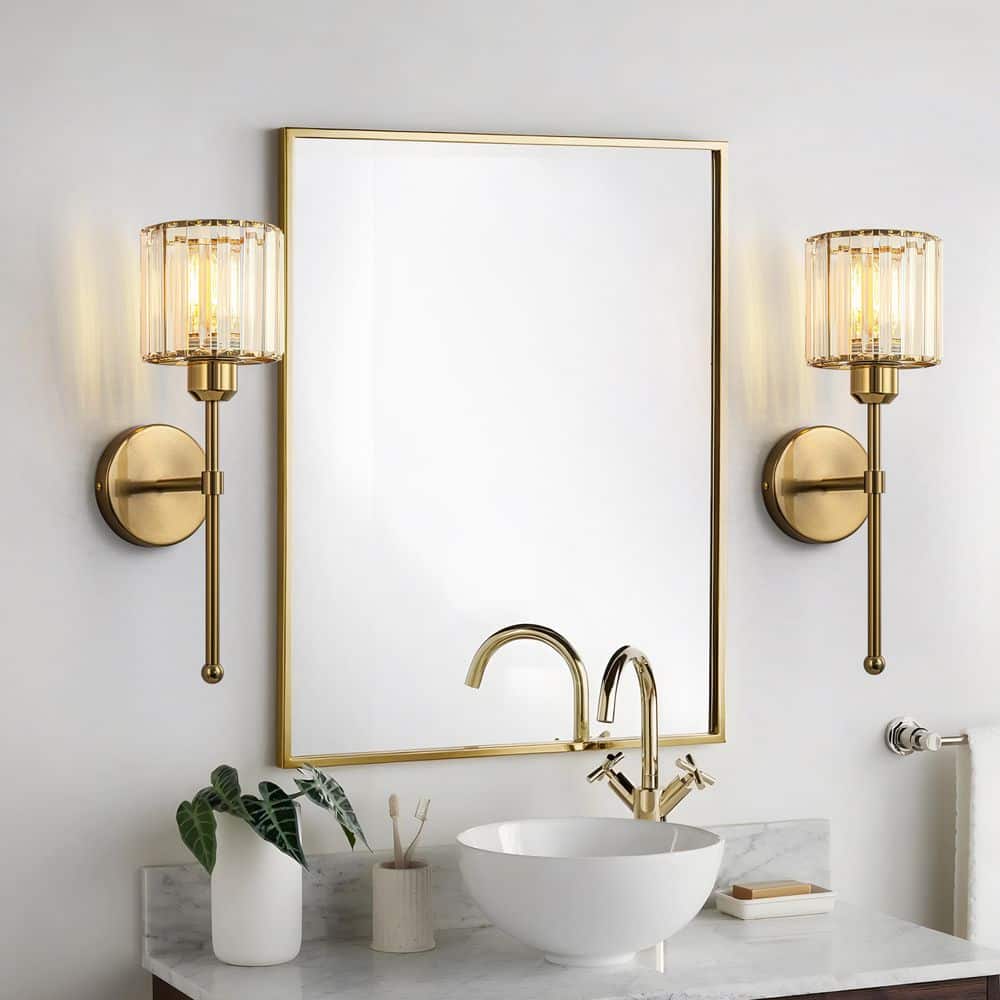 TinHon 5 in. 2-Pack Modern 1-Light Crystal Wall Sconces, Gold Wall ...