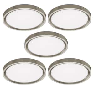 11 in. Color Selectable LED Flush Mount with Night Light Optional White and Brushed Nickel Trim Rings (5-Pack)