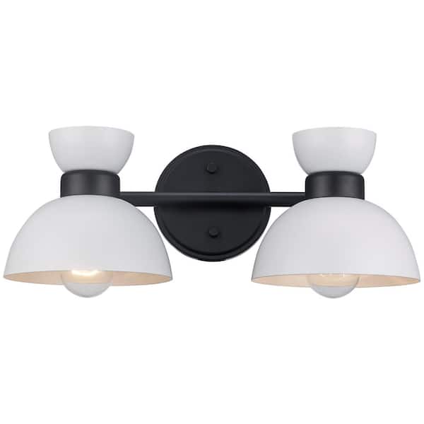 Bel Air Lighting Azaria 16 in. 2-Light White and Black Bathroom Vanity Light Fixture with Metal Dome Shades