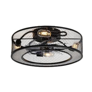 19 in. Indoor Black Enclosed Ceiling Fan with Light Kit and Remote Control Included