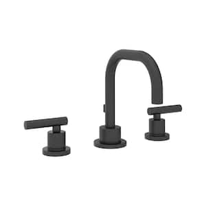 Modern 8 in. Widespread 2-Handle Bathroom Faucet with Drain Assembly in Matte Black