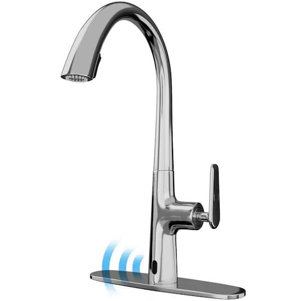 GIVING TREE Single Handles Touchless Pull Down Sprayer Kitchen Faucet Motion Sensor Kitchen Sink Faucet in Chrome