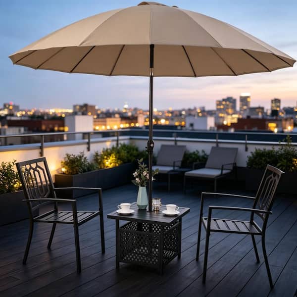 ENアンブレラテーブル 57 Inch L Black Outdoor Dining Table for 6