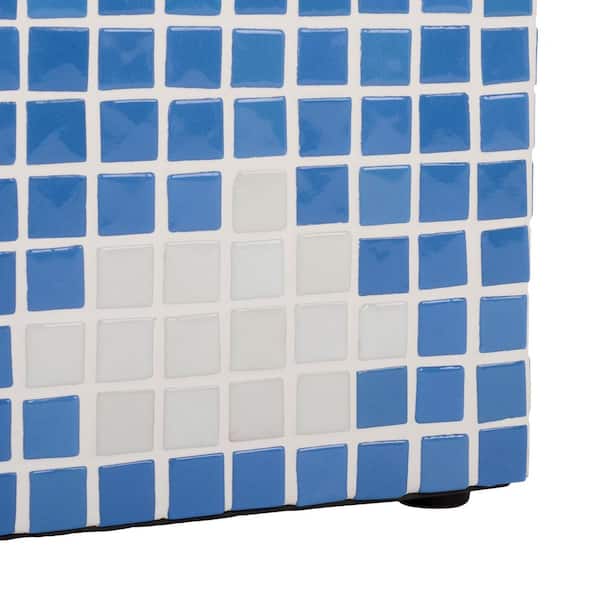 SAFAVIEH Hikari 16 in. Light Blue/White Square Tiles End Table