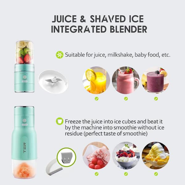5W 20 oz. Stainless Steel Masticating Juicer with Ice Machine, Cordless Electric, Rechargeable, BPA Free, in Green