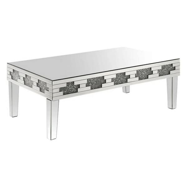 Benjara 48 in. Silver Rectangle Glass Top Coffee Table