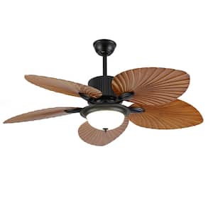 52 in. Integrated LED Indoor Black 5 Palm Leaf Shape Blades Ceiling Fan with Remote Control