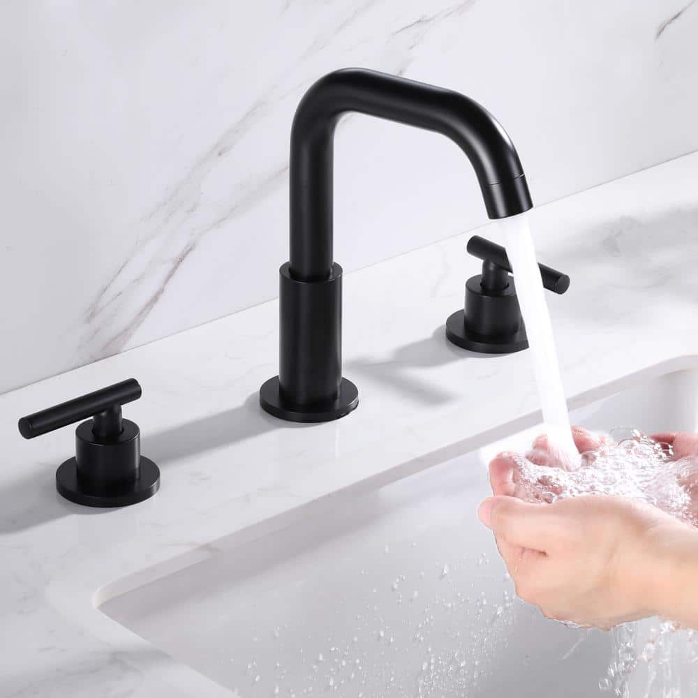 Matte Black 8-Inch Widespread Bathroom Faucet with Brass Spout