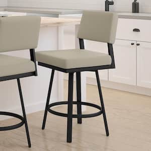 Avery 26 in. Greige Faux Leather /Black Metal High Back Swivel Counter Stool