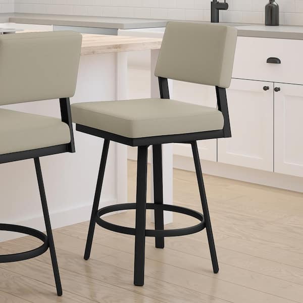 Amisco Avery 26 in. Greige Faux Leather /Black Metal High Back Swivel Counter Stool