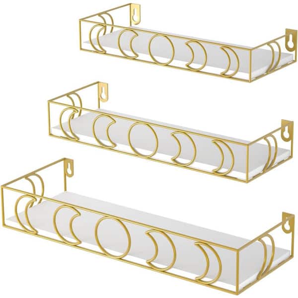 Unbranded 16 in. W x 5 in. D White Gold Moon Phase Decorative Wall Shelf (Set of 3)