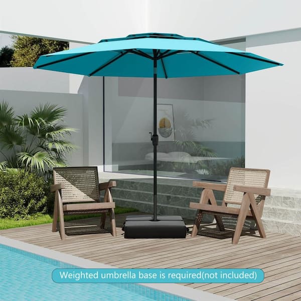 10 ft. Metal Market Tilt 3-tier Vented Patio Umbrella Large Table Umbrella Outdoor Sun Shade in Turquoise