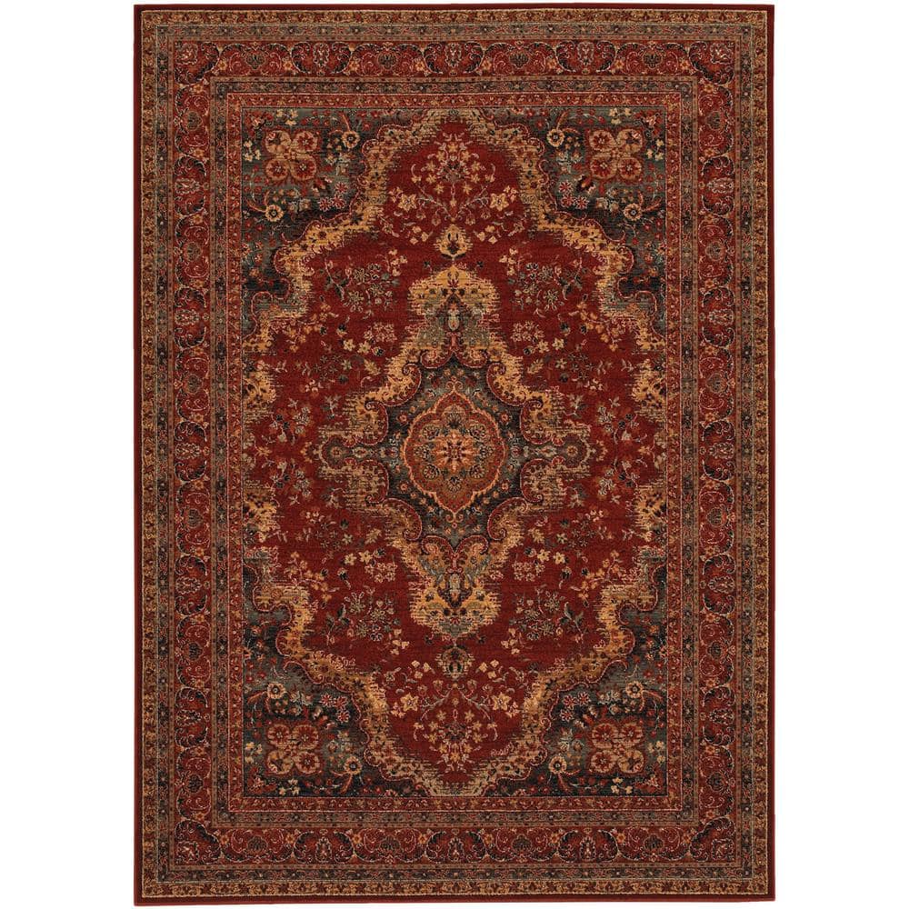 Burgundy Wool Rectangular Medallion Area Rug, 4'6" x 6'6"
