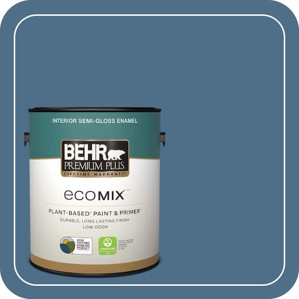 1 gal. #570D-6 Neptune Blue Semi-Gloss Enamel EcoMix Plant-Based Interior Paint & Primer