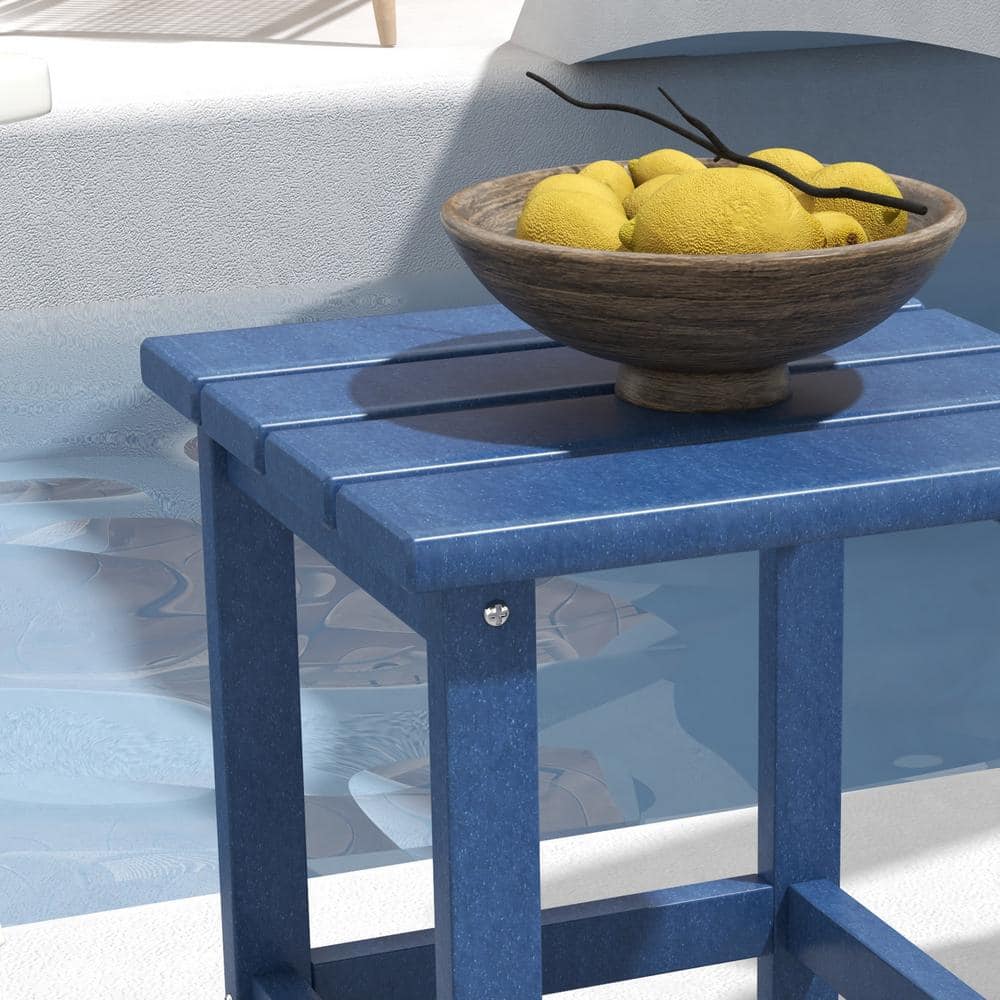 Blue HDPE Square Outdoor End Table, Weather Resistant