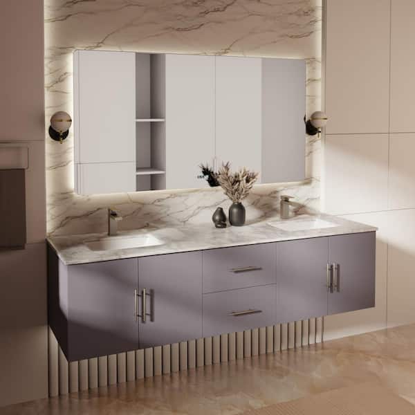 Geneva 72 in. W x 22 in. D Dark Grey Double Bath Vanity and Carrara Marble Top