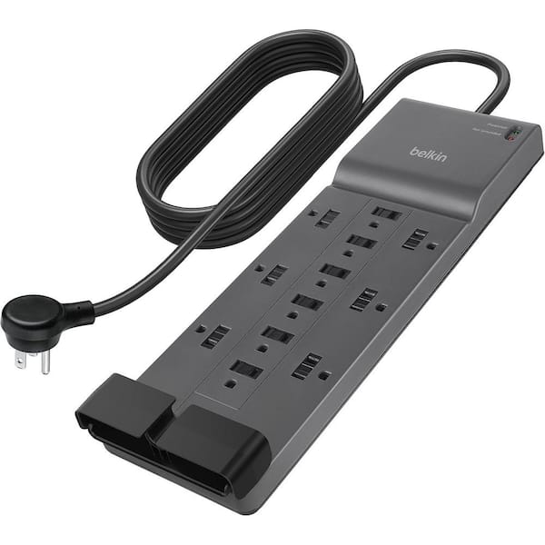 Unbranded 8 ft. Flat Plug Surge Protector Power Strip, Heavy-Duty Extension Cord with 12-AC Outlets and 3940-Joules of Protection