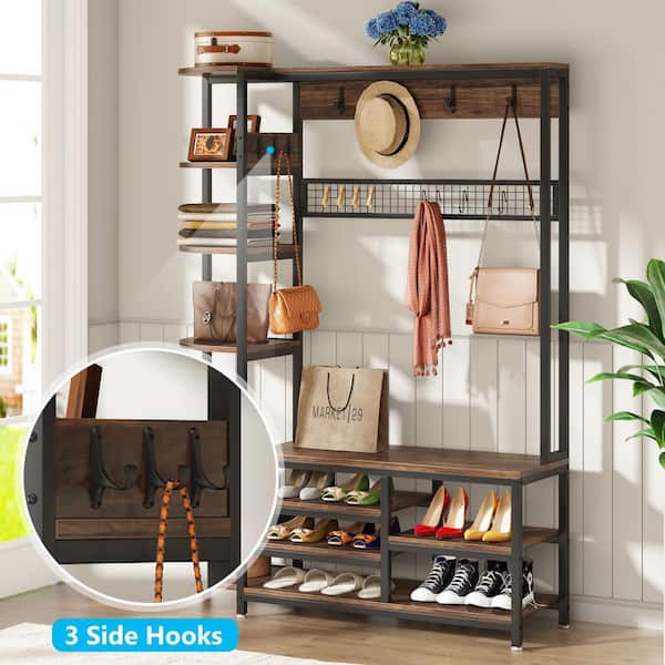 Tribesigns Coat Rack Shoe Bench, Hall Tree with Side Storage Shelves