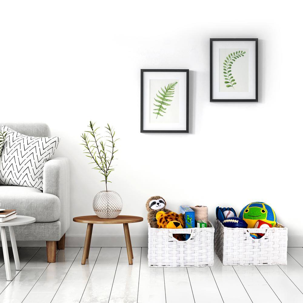 White Handwoven Square Storage Baskets with Handles (2-Pack)