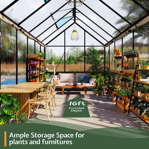 amerlife 6 ft. W x 16 ft. D x 6.4 ft. H Aluminum Black Greenhouse