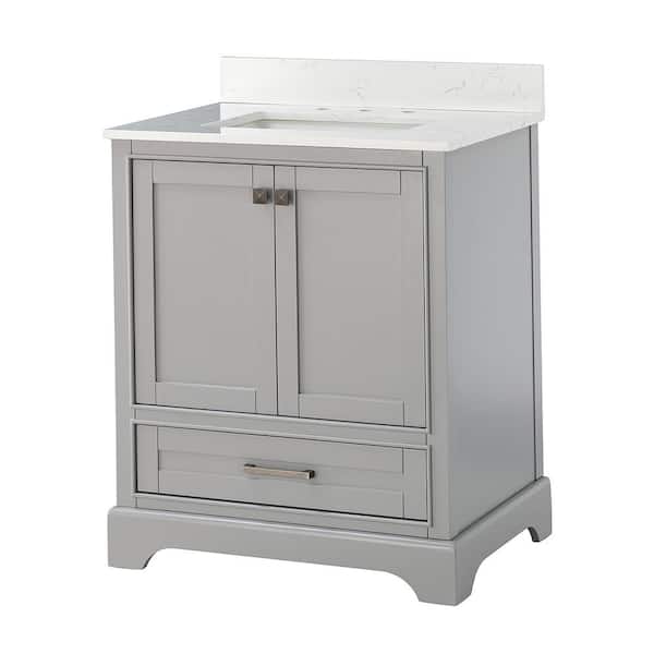 Aoibox 30 in. W x 22 in. D x 35.6 in. H Single Bathroom Vanity Set in Gray with White Cultured Marble Top
