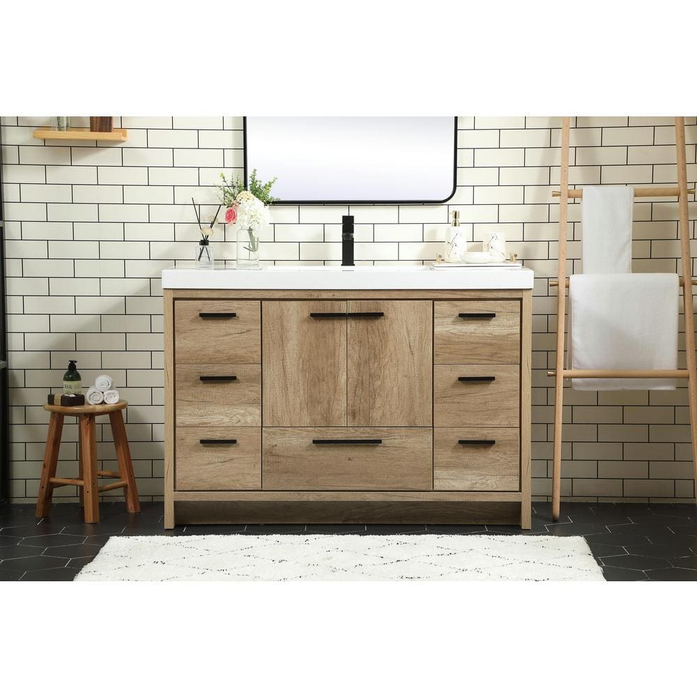 48" Natural Oak Single Bathroom Vanity with White Resin Top