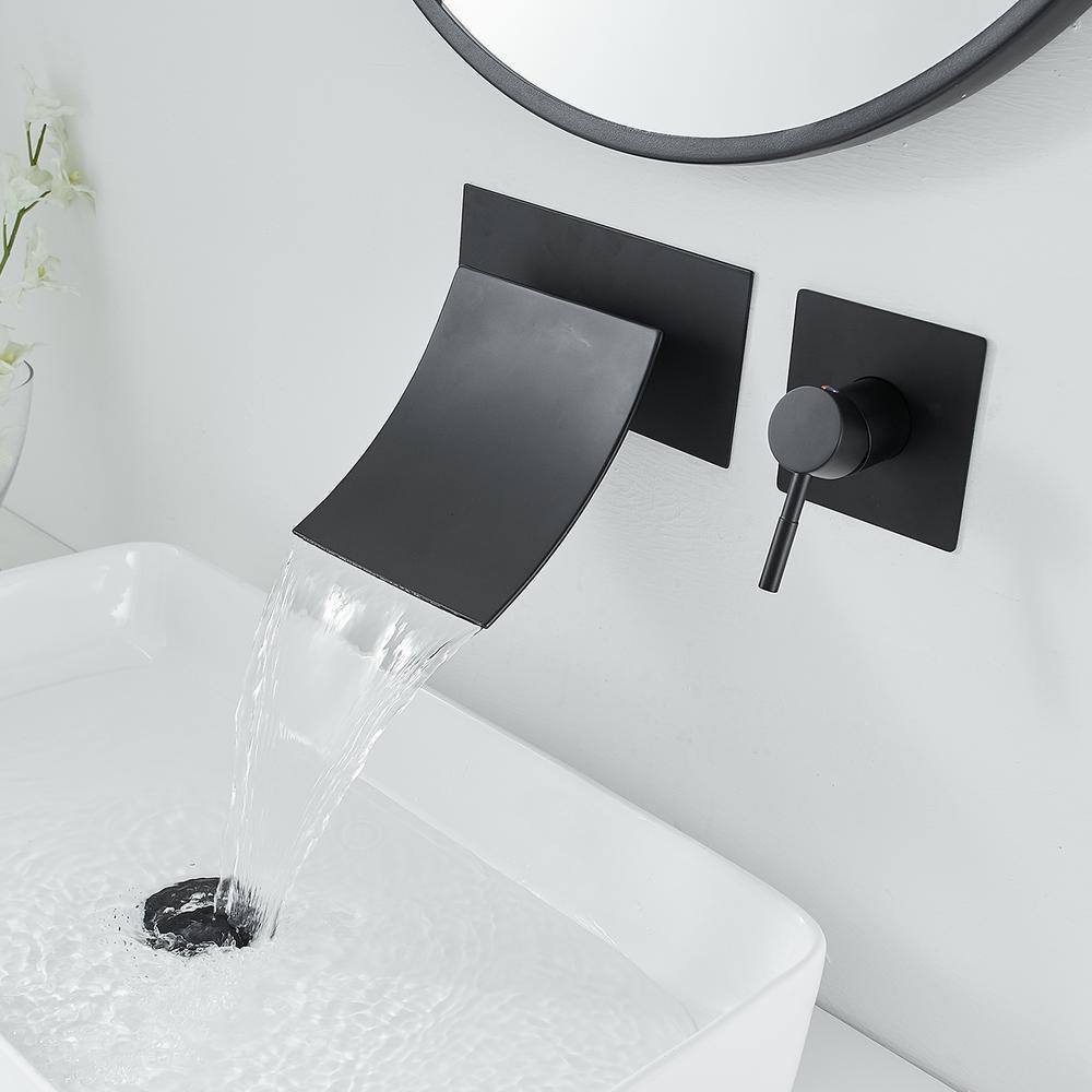 Matte Black Wall-Mount Single Handle Waterfall Bathroom Faucet