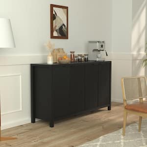 55 in. Black Accent Buffet Cabinet with Storage, Particle Board Top Kitchen Cabinet Sideboard with Fluted Doors