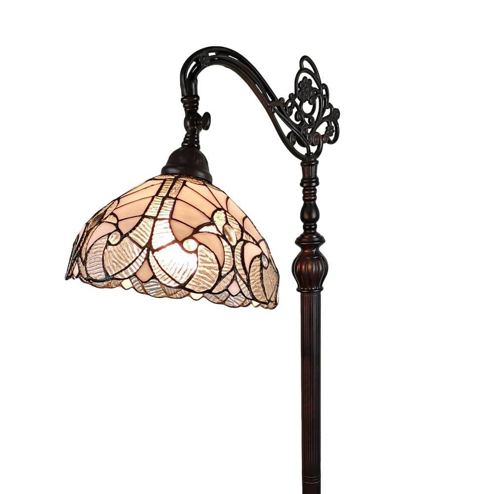 Elegant Arc White Stained Glass 62" Tiffany-Style Adjustable Floor Lamp
