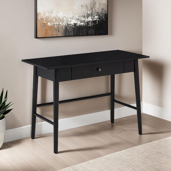 Linon Home Decor Breville 42 in. Rectangle Black Wood 1-Drawer Writing Desk with Storage