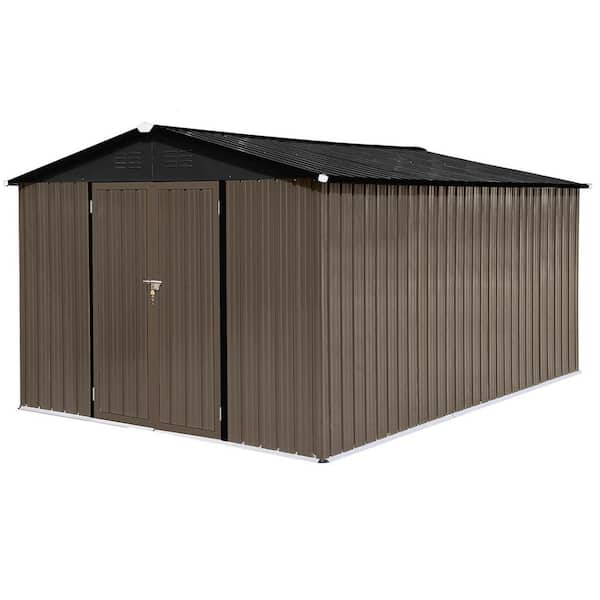 10 ft. W x 12 ft. D Brown Metal Storage Shed with Sloped Roof, Air Vent Garden Tool Storage House(120 sq. ft. )