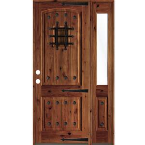 62 in. x 96 in. Medit. Knotty Alder Right-Hand/Inswing Clear Glass Red Chestnut Stain Wood Prehung Front Door w/RHSL