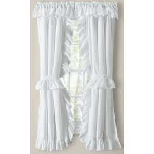 Classic Wide Ruffled White Polyester/Cotton Priscilla 84 in. W x 45 in. L Rod Pocket Sheer Curtain Pair