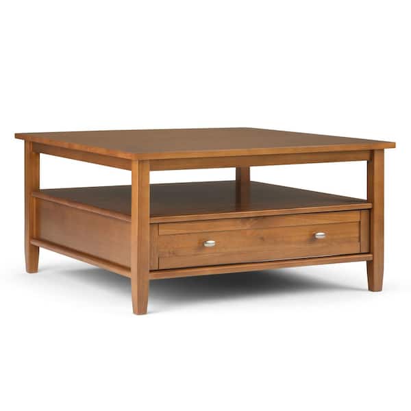 Simpli Home Warm Shaker 36 in. Light Golden Brown Square Wood Top Coffee Table with Storage