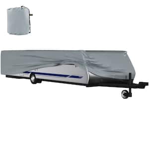 Pop Up Camper Cover 4-Layer Folding Trailer Storage Cover with 3 Wind-Proof Ropes Storage Bag for 16ft. to 18ft. RV,Gray