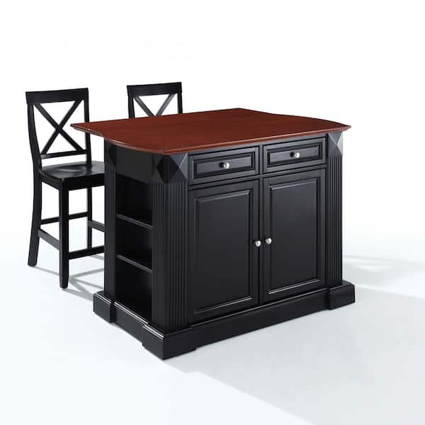 CROSLEY FURNITURE Coventry Black Drop Leaf Kitchen Island with X Back Stools KF300073BK The Home Depot