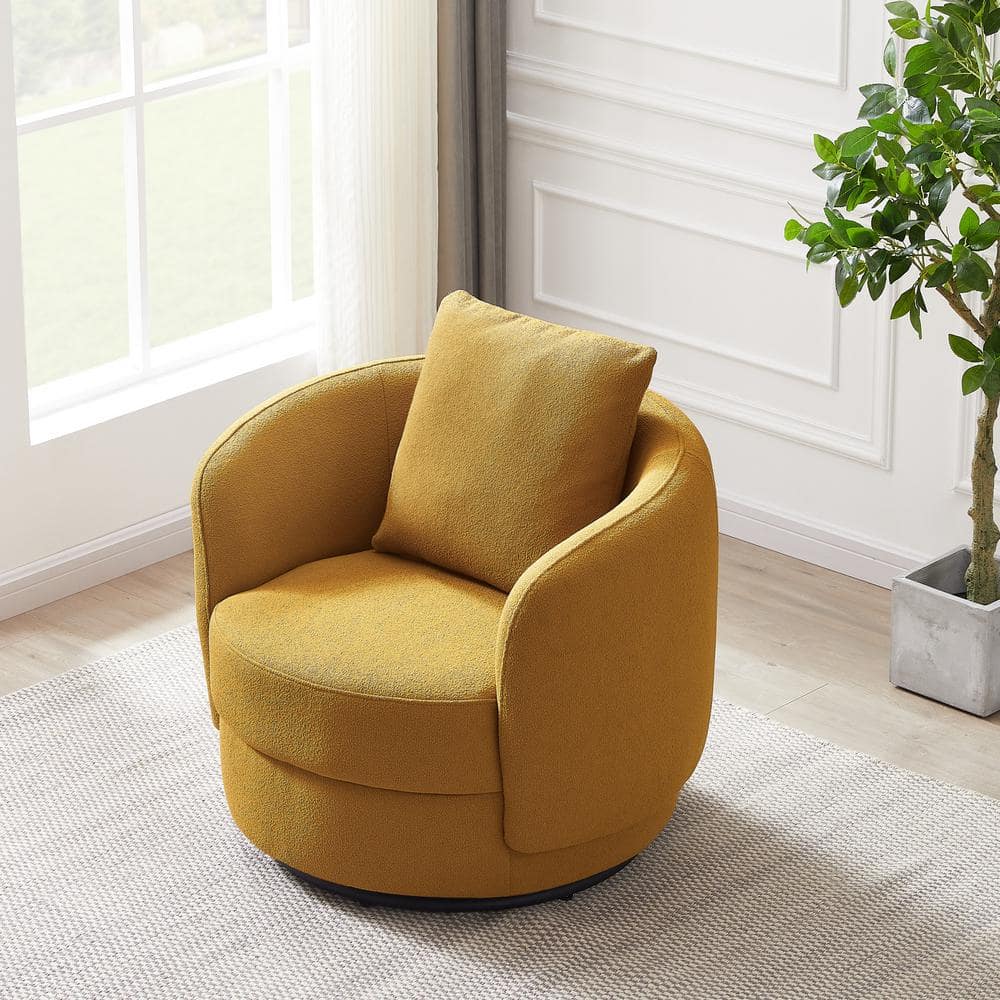 Mid-Century Modern Dark Yellow Microfiber Barrel Accent Chair