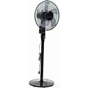 16 in. 12 Fan Speed Quiet Pedestal Fan in Black with Digital Display, Remote Control and Adjustable Height