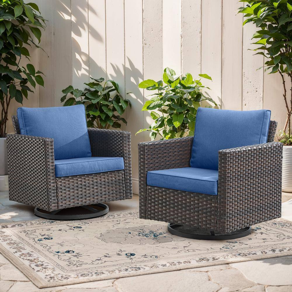 U-Weave Metal and Brown Wicker Outdoor Rocking Chair Patio Swivel Chairs with Olefin Navy Blue Cushions (2-Pack) price history on PriceWatchPro