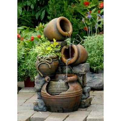 Multi Pots Outdoor Water Fountain with Flower Pot